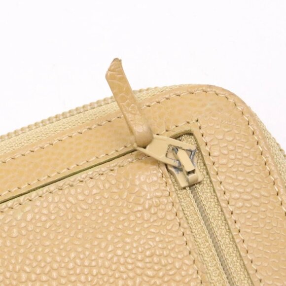 Chanel CC Logo Timeless Caviar Beige Leather Around Zip Around Wallet - Picture 11 of 15